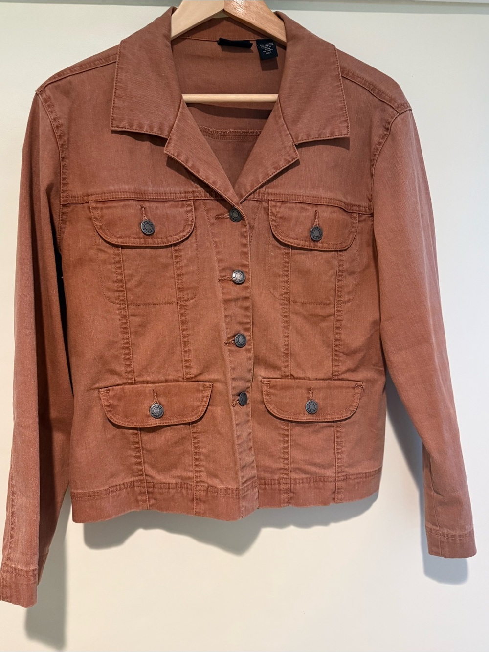 Chico’s Cotton Terracota Color  Utility Lightweight Jean Jacket, size 1 (medium)